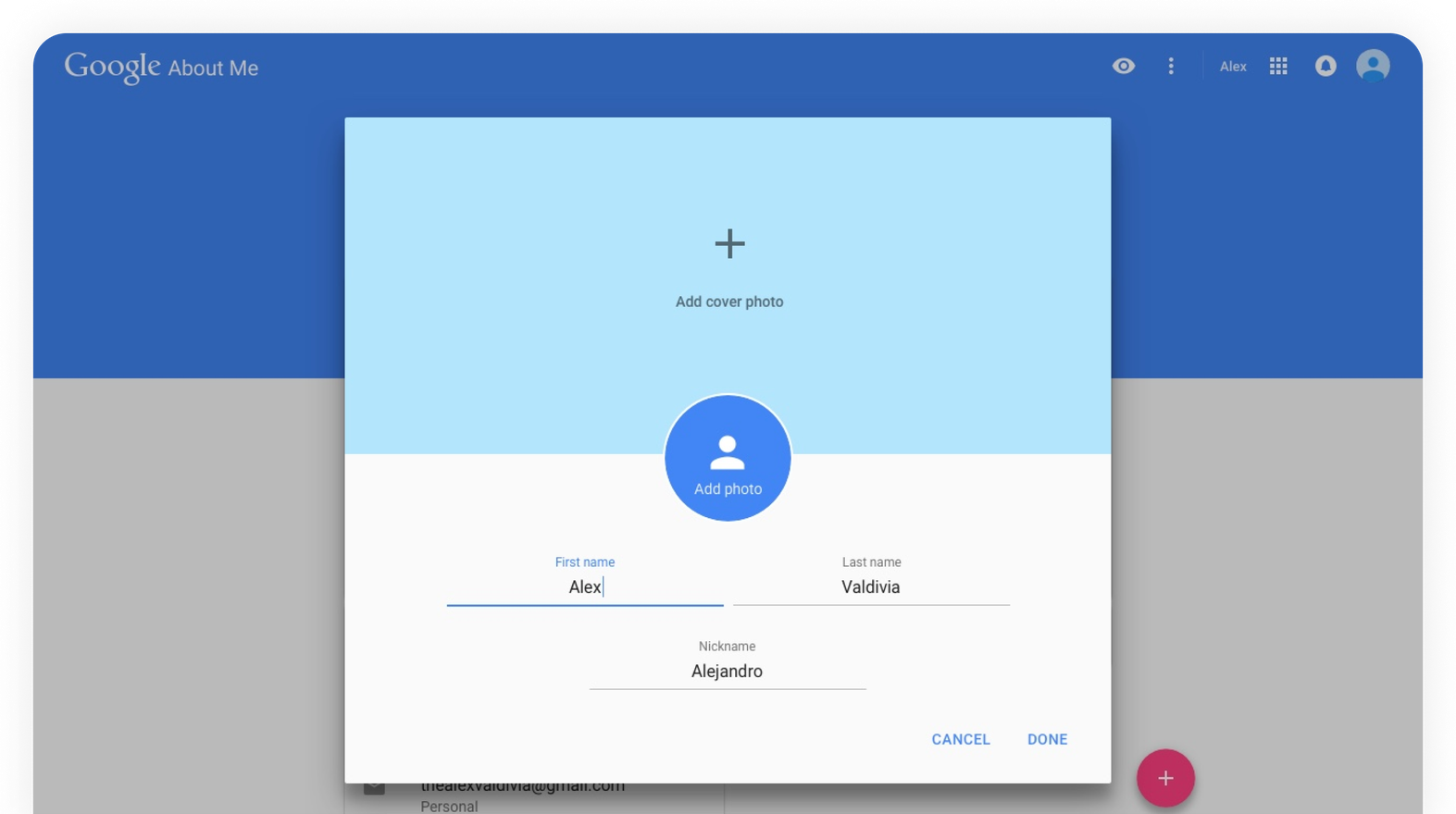 Google About Me first step