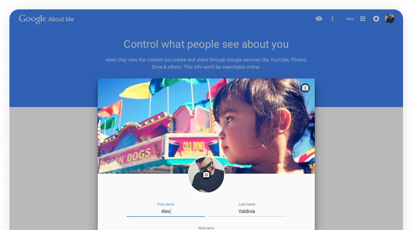 Google About Me name filled in