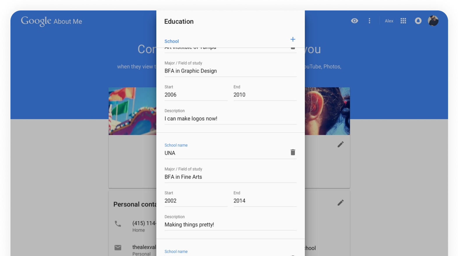 Google About Me editor